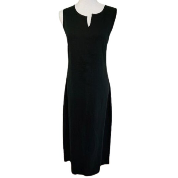 L.L. Bean Linen Black Midi Dress 6 - Picture 1 of 6